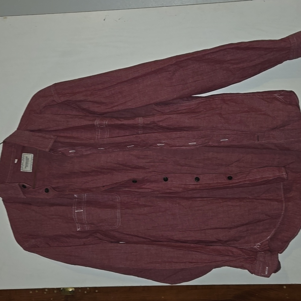 Frank & Oak Rue St-Viateur collection red patterned long sleeve button up